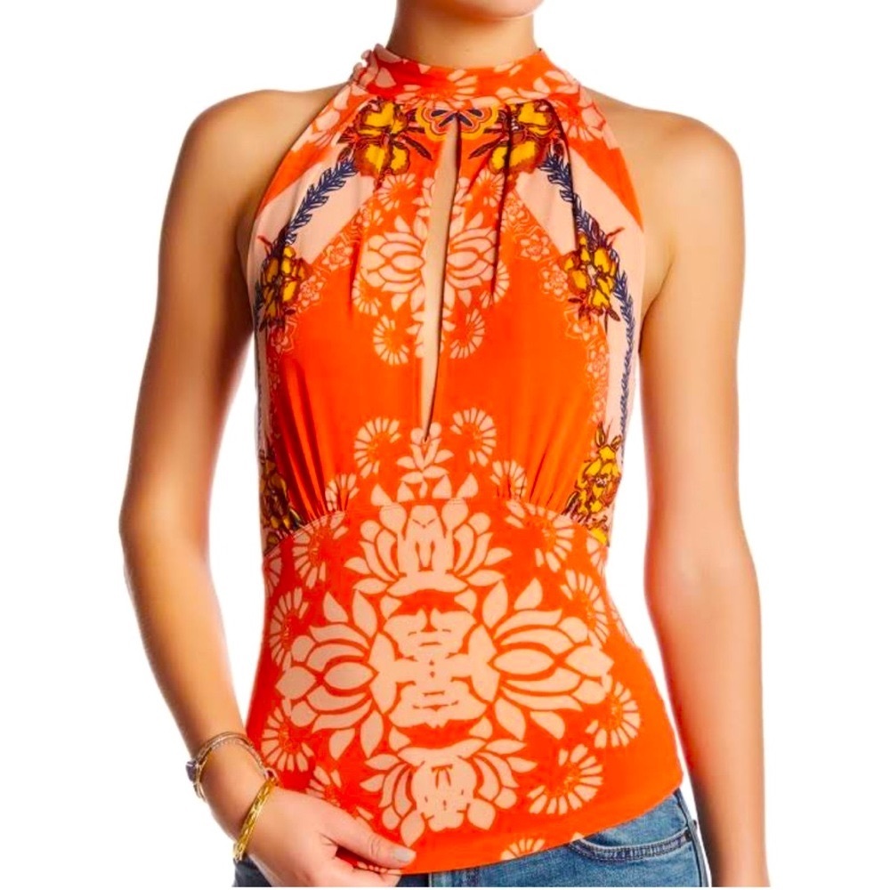 Free People Orange Floral Tank Top